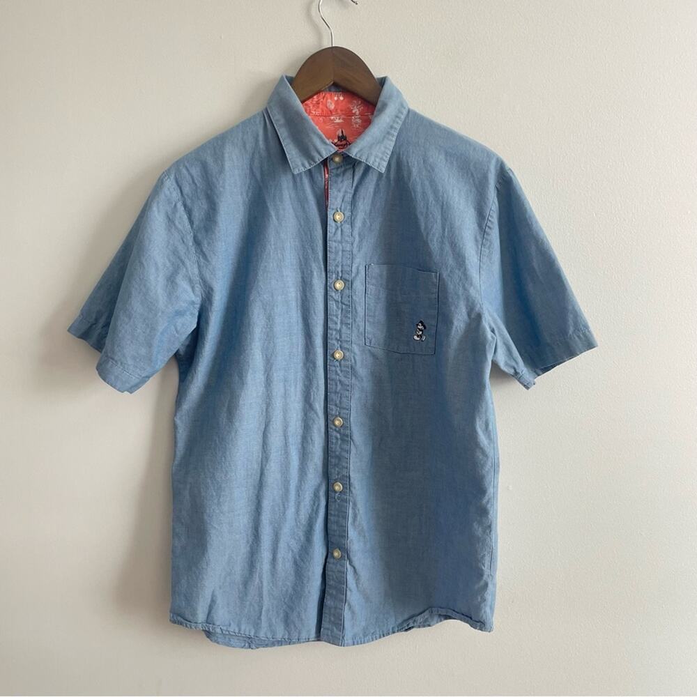 Disney World Parks Blue Original Mickey Mouse Embroidered Mens Button Down Shirt